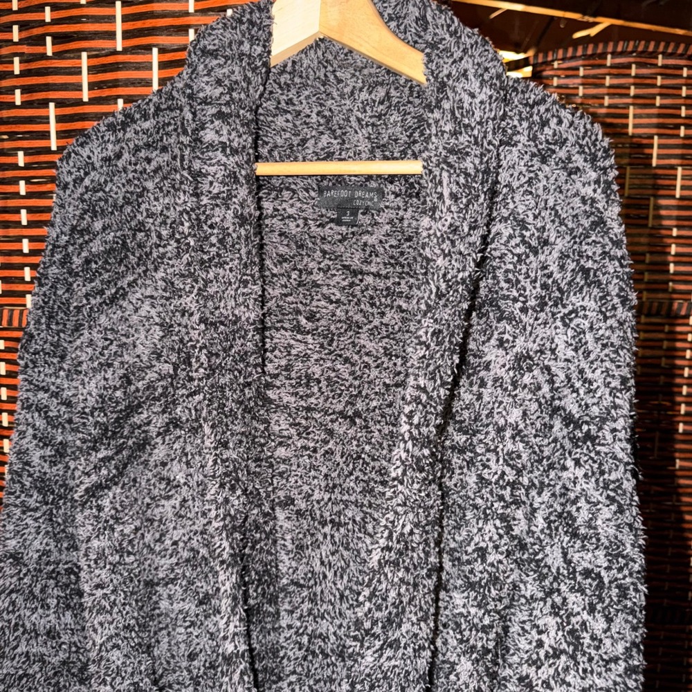 Barefoot Dreams CozyChic Marled Shawl Collar Tie Waist Robe Gray Black Size 3